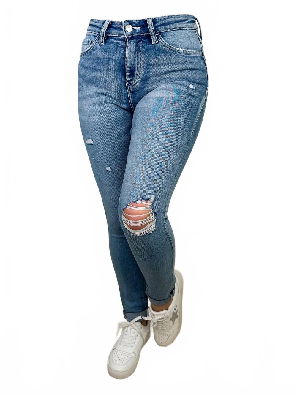 NEW VERVET BY FLYING MONKEY oaklee distressed high-rise raw hem skinny jeans in